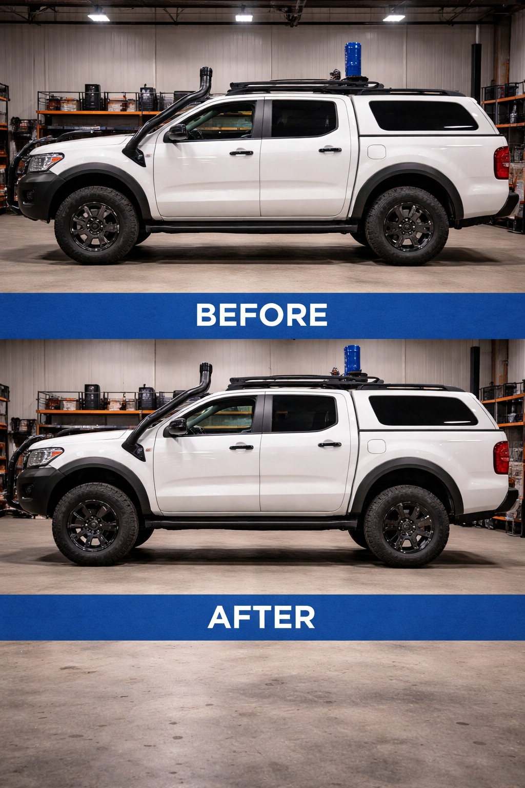 Beforeafter comparison showing ride height difference with suspension lift